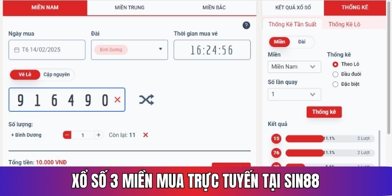 Mua vé số 3 miền chỉ cần truy cập danh mục xổ số SIN88